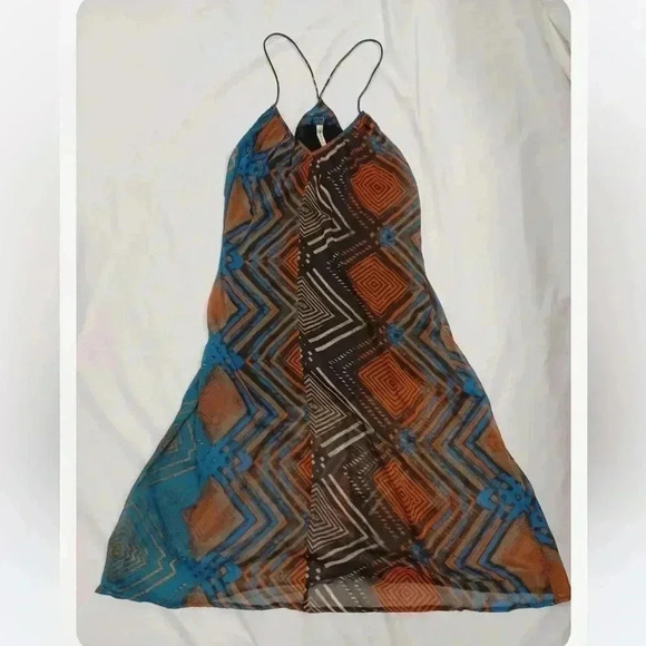 RVCA Maxi Multicolour Geometric Boho Flowy  Spaghetti Strap Dress Size Medium - Picture 10 of 10